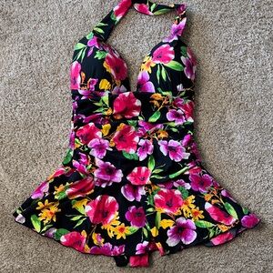 Floral Halter Swimsuit Dress